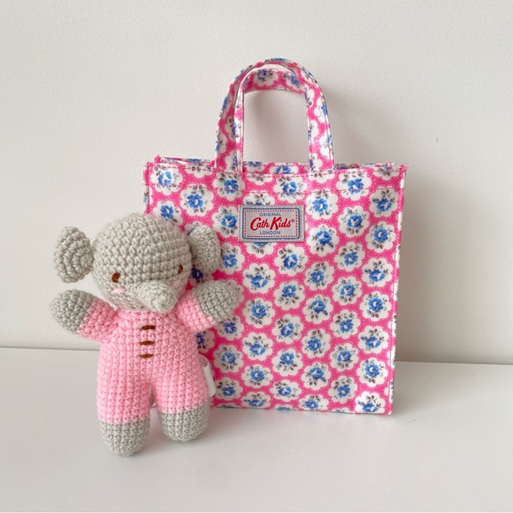 Cath Kidston London Classic Floral Mini Bag and Crochet Elephant, EUC - Picture 1 of 10
